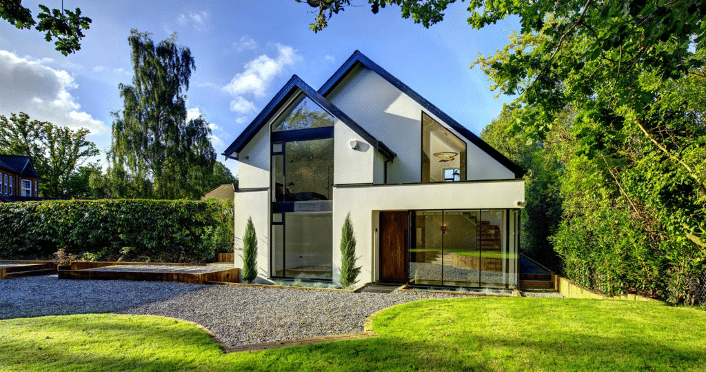 House with glass facade and doors