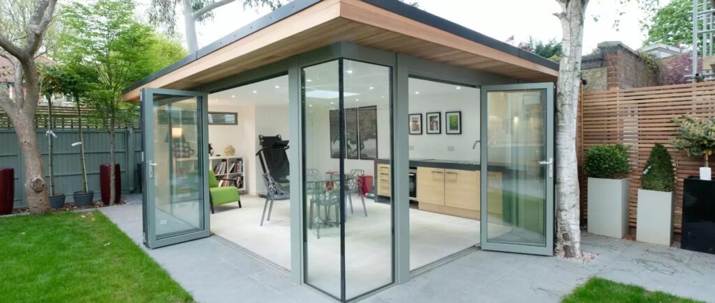aluminium bifold doors with grey polyester powder coated frames